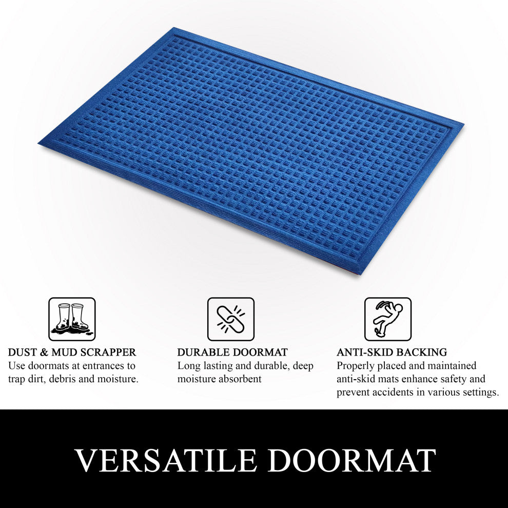 A1HC Superior Absorbant Polypropylene Doormat, Blue Waffle, 24"x36"