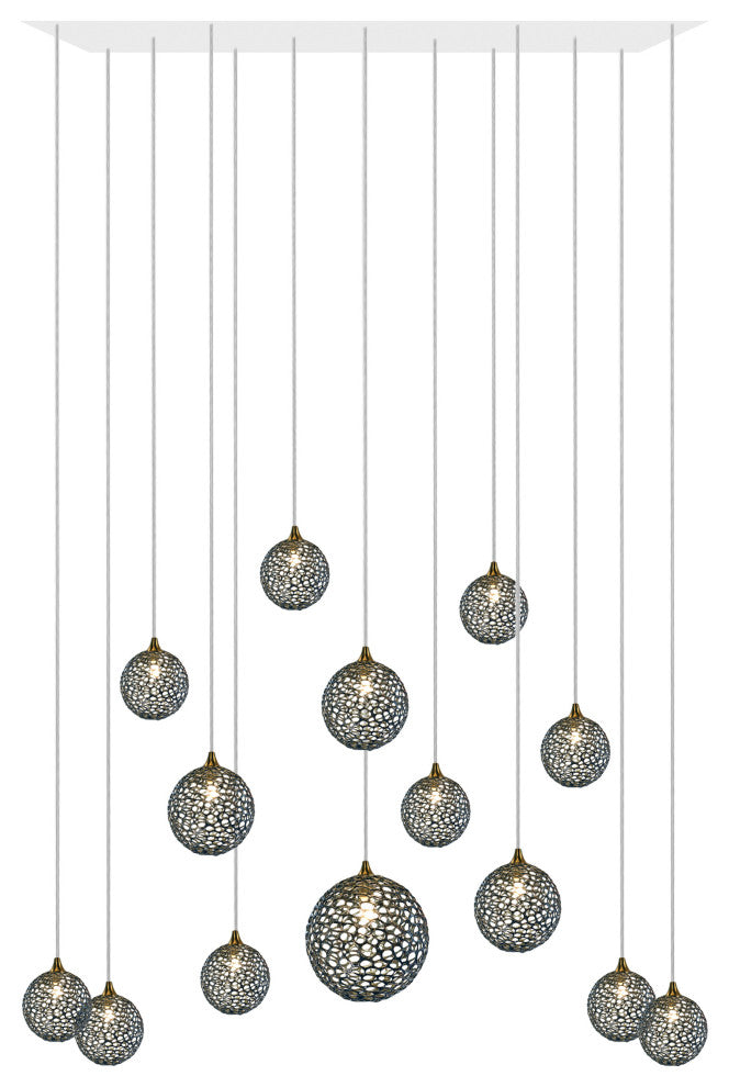 Napa 14 Pendants Blown Glass Chandelier, White, 60", Gray Glass