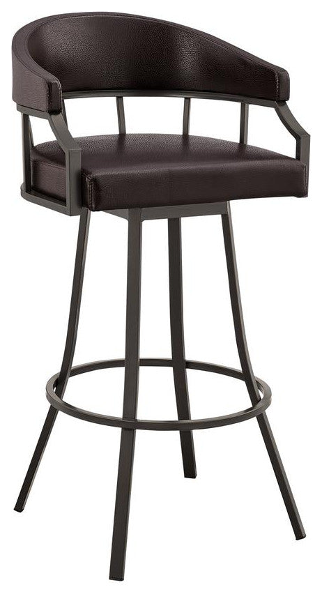 Palmdale 30 Swivel Brown Faux Leather and Java Brown Metal Bar Stool