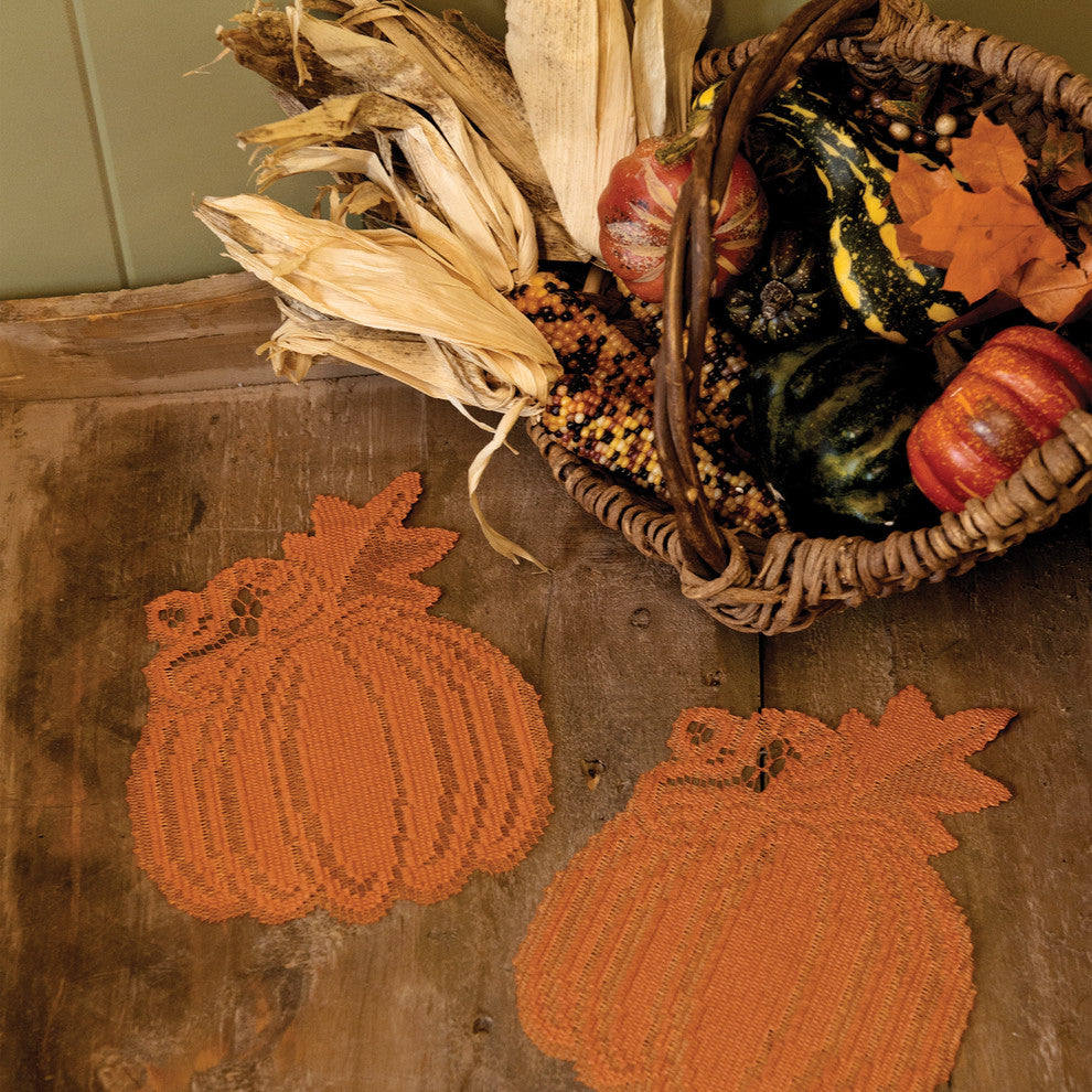 Pumpkin Vine 6x7 Doily (Set of 4), Orange