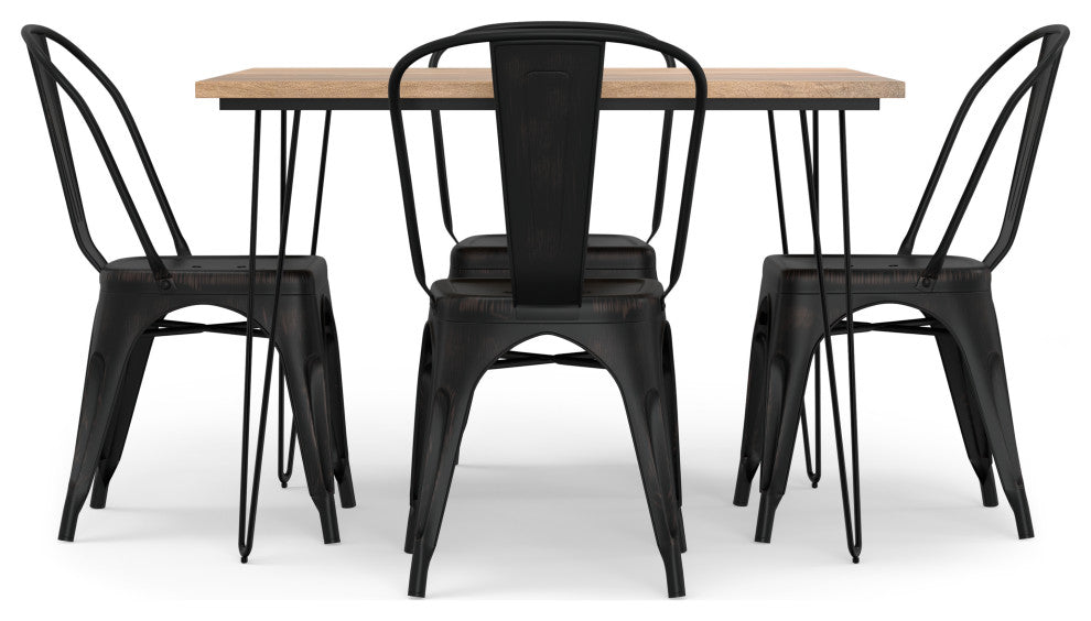 Fletcher / Hunter Solid Mango Wood 5 Piece Dining Set, Distressed Black