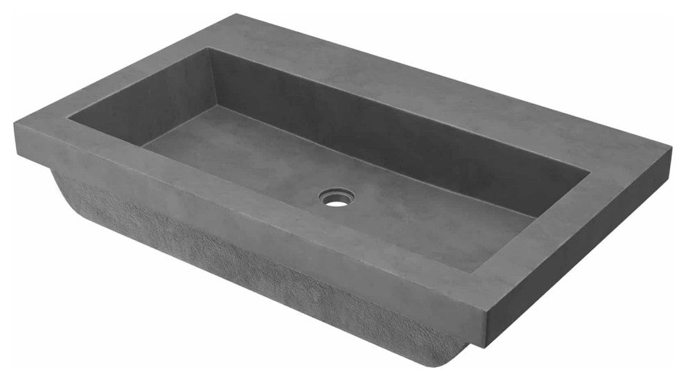 Trough 3019 Concrete Bathroom Sink, Slate, No Faucet Hole