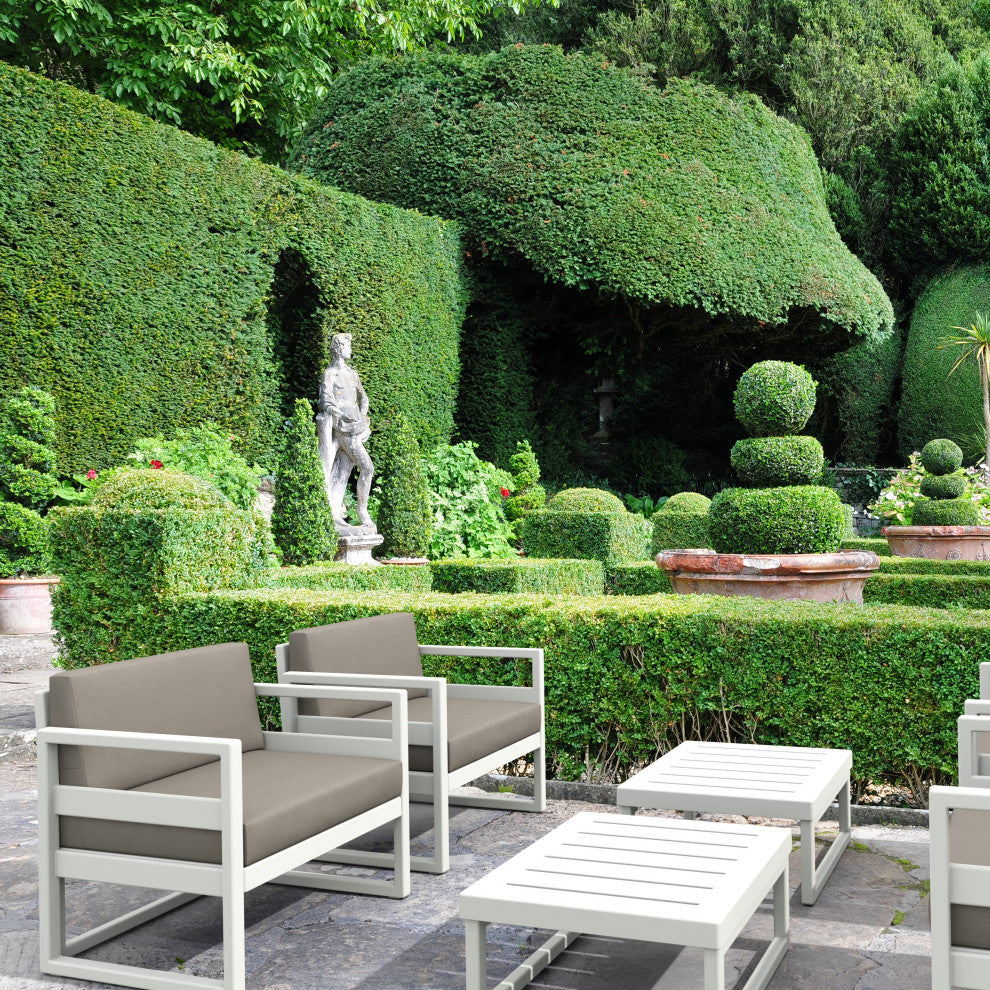 Mykonos Patio Club Chair White With Acrylic Fabric Taupe Cushion