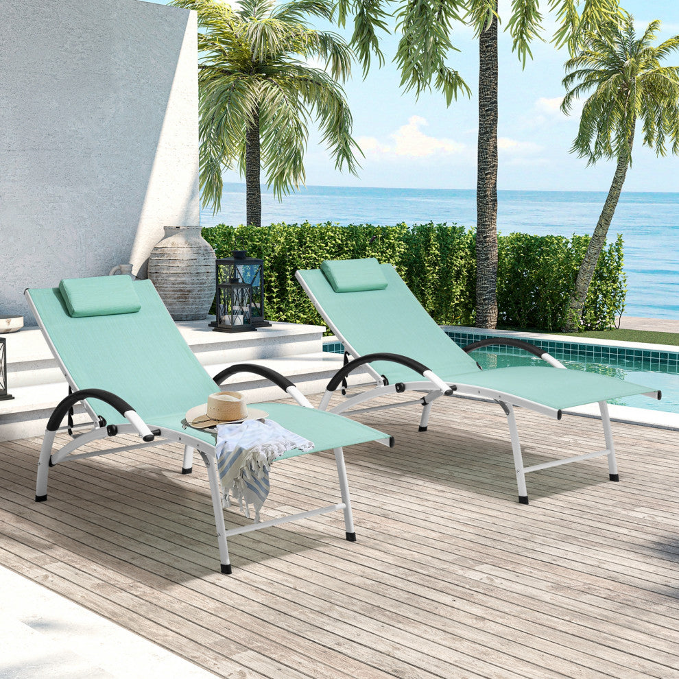 2PCS Outdoor Folding Reclining Chaise Lounge Chair, Green