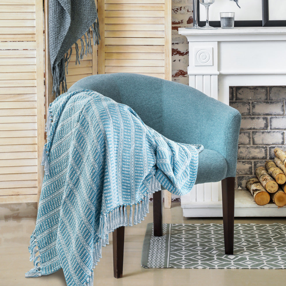 Maui Blue Ridgeline Striped Throw Blanket with Fringe