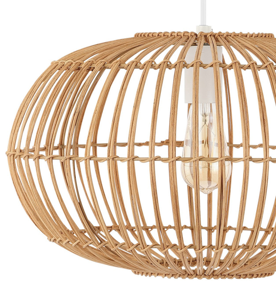 Nova 20.25" 1-Light Rattan 180" Plug-In or Hardwired LED Pendant, Brown, Leo