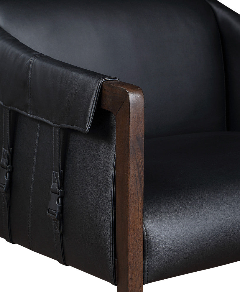 Parkfield Accent Chair, Black Faux Leather With Walnut Frame