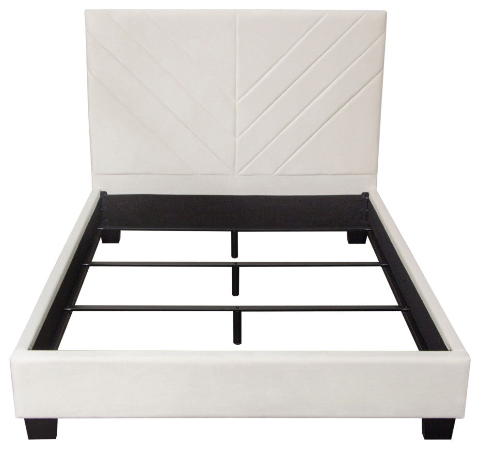 Vogue Queen Bed, Light Cream Velvet