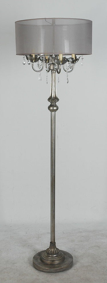 65" Polyresin Floor Lamp with Linen Shade, Antique Silver