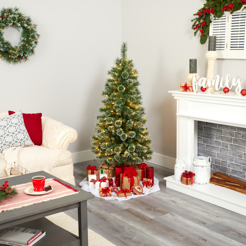5' Wisconsin Slim Snow Tip Pine Faux Christmas Tree With 150 Clear LED Lights