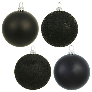 Vickerman 8" Black 4-Finish Ball Ornament Assortment, 4 per Bag