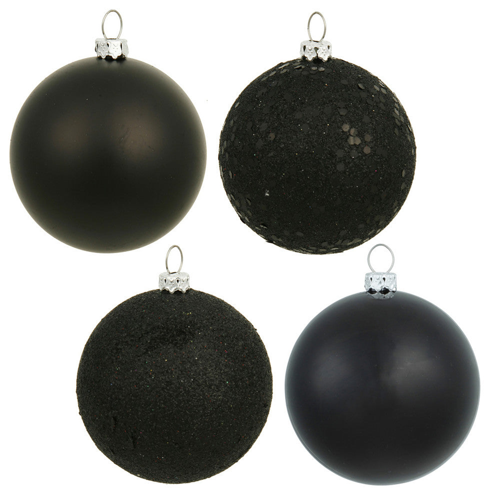 Vickerman 8" Black 4-Finish Ball Ornament Assortment, 4 per Bag