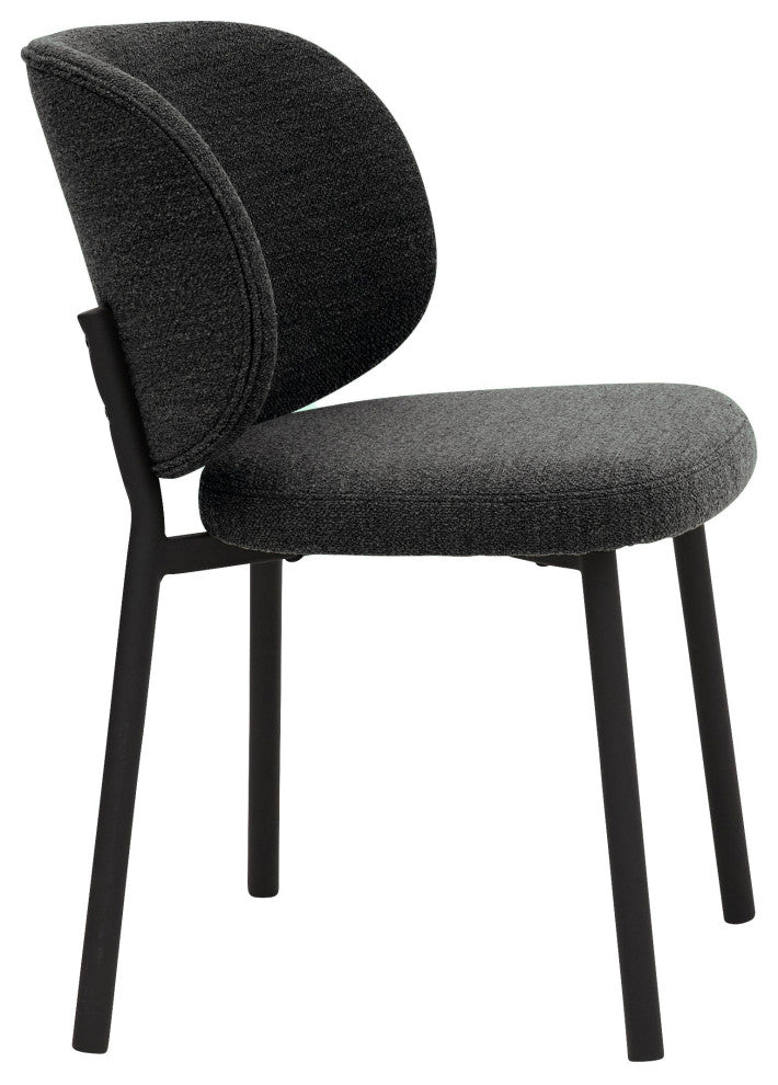 Mid-Century Modern Curved Back DIning Chair, Set of 2, Deep Gray Boucle, Dining Height