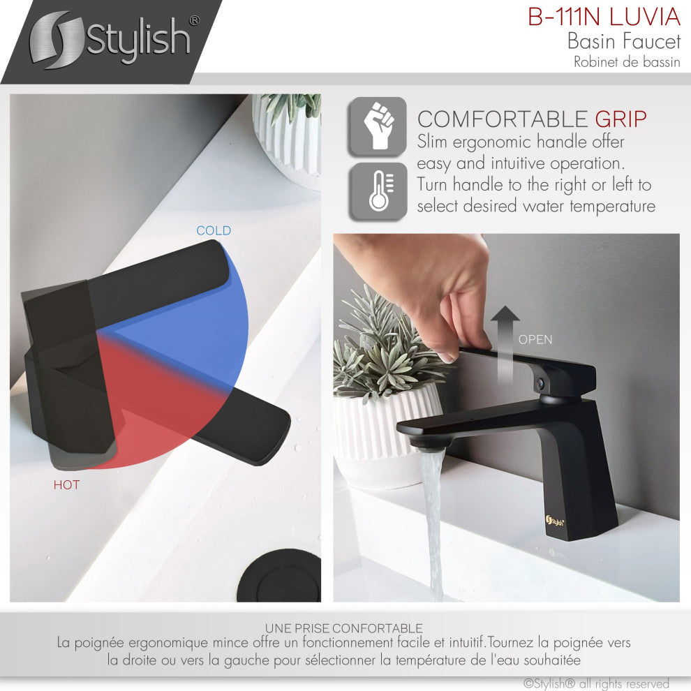 STYLISH Single Handle Bathroom Faucet - Matte Black