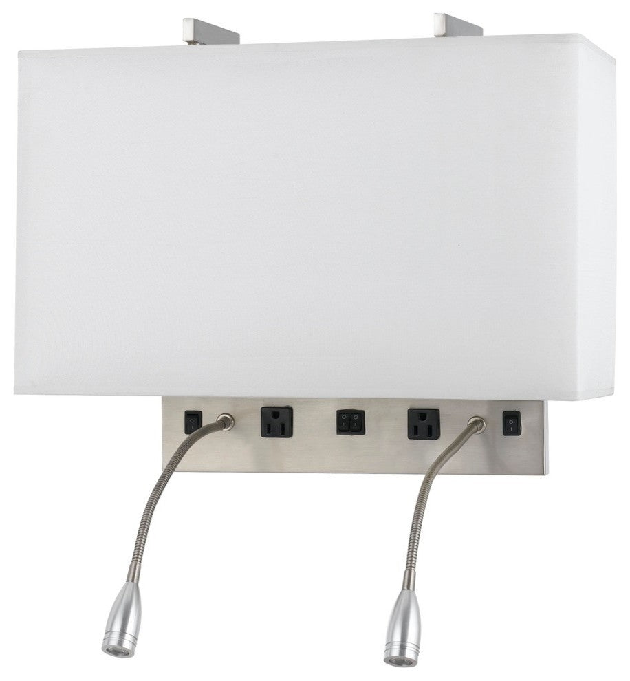 60W Wall Lamp, Brushed Steel Finish, White Shade