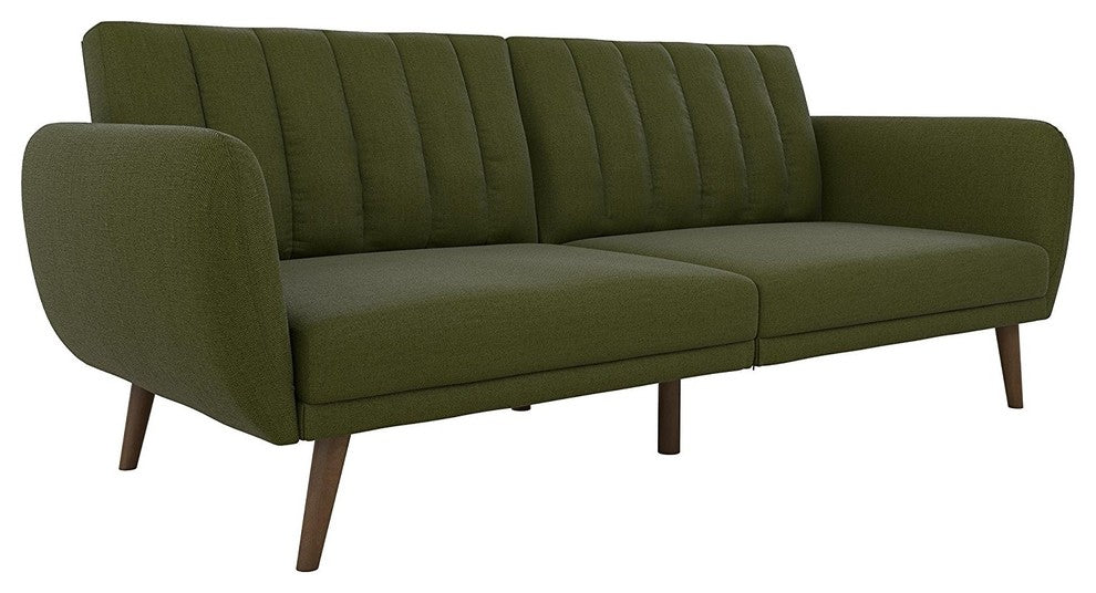 Modern Sofa Futon, Premium Linen Upholstery and Wooden Legs, Green
