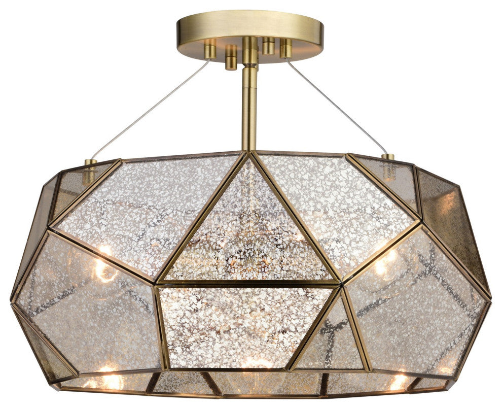 Euclid Three Light Semi-Flush Mount in Aged Brass