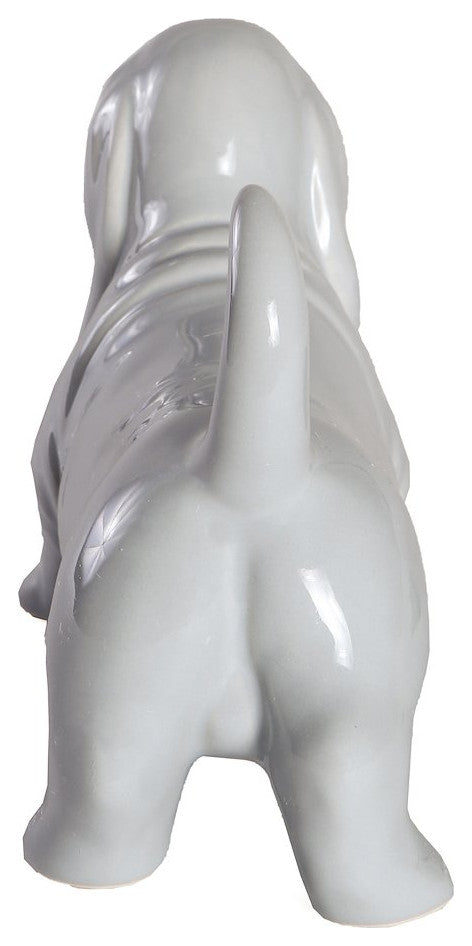 Standing Basset Hound Ceramic Statue, Shiny Grey