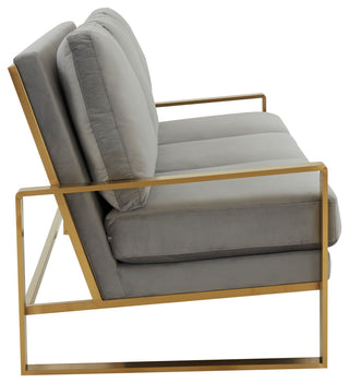 LeisureMod Jefferson Modern Design Velvet Sofa With Gold Frame, Light Gray