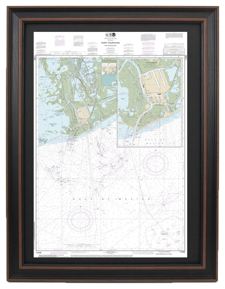 Nautical Chart, Fort Fourchon and Approaches, Framed