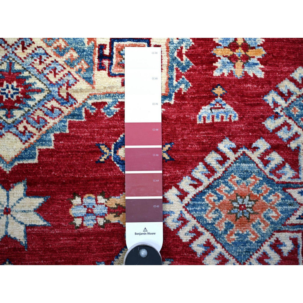 Upsdell Red Hand Knotted Afghan Super Kazak Soft Wool Oriental Rug, 7'x9'11"