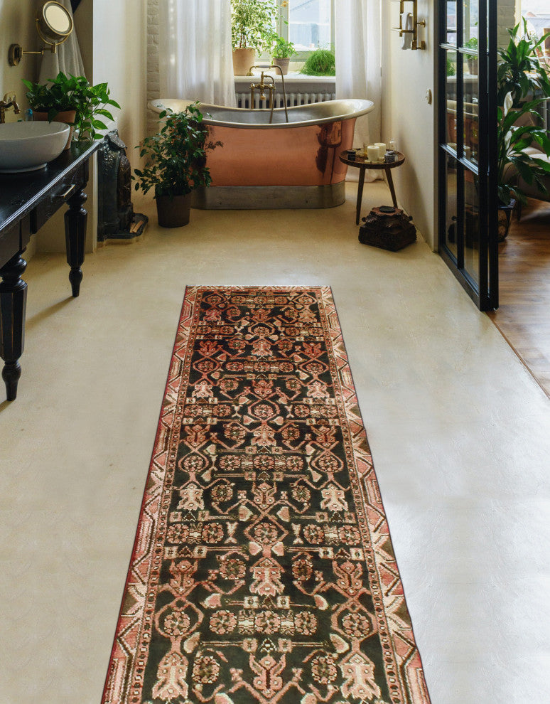 Fine Vintage Distressed Theron Charcoal/Beige Runner, 2'7 x 8'9