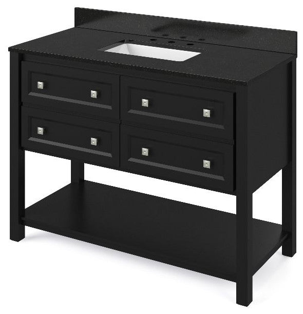 Adler Transitional 48" Black Vanity, Black Granite Vanity Top