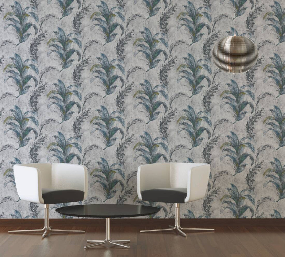 Modern Textured Wallpaper With Floral, 304561, Beige Green, Sample