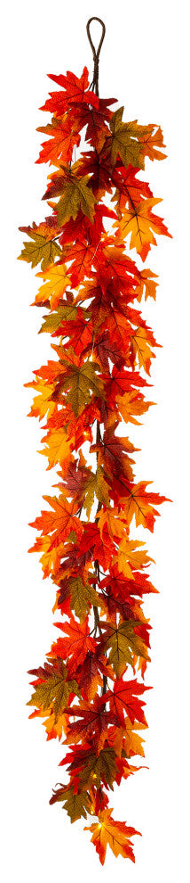6'L Fall Lighted Maple Leaves Garland