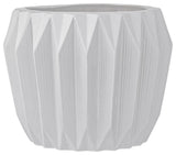 Round Gray Fluted Ceramic Flower Pot, White