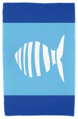 30"x60" Puzzle Fish, Animal Print Beach Towel, Navy Blue