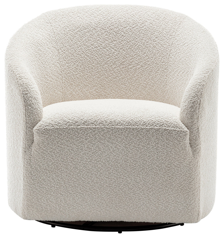 32" Wide Boucle Upholstered Swivel Barrel Chair, White