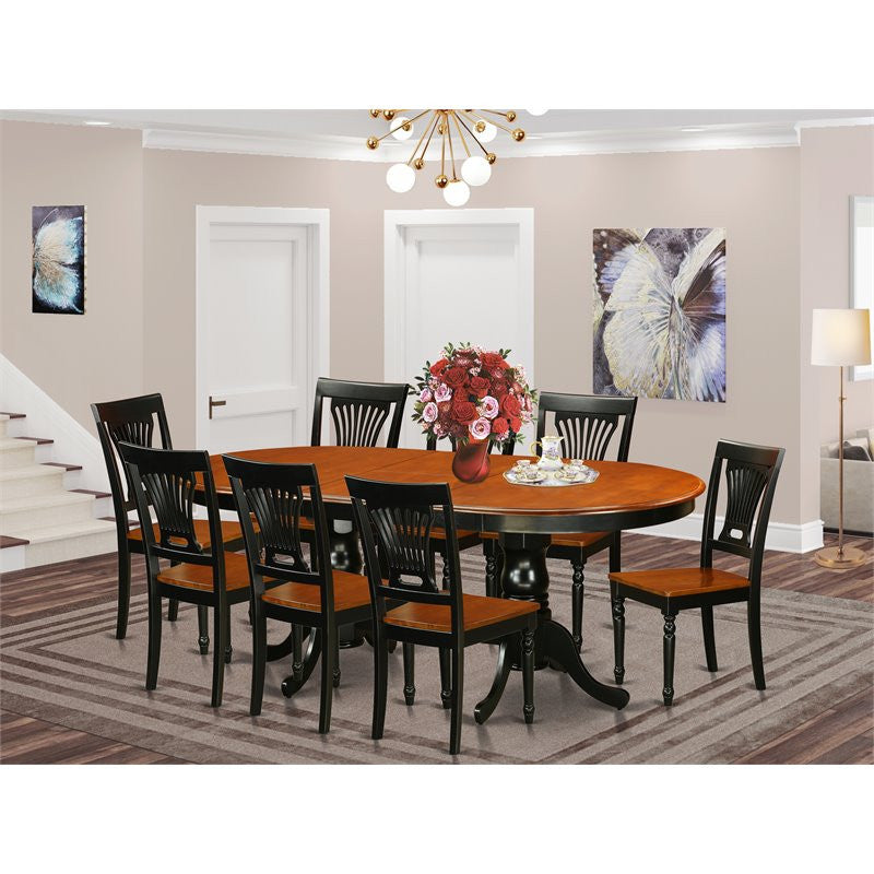 Plai9-Blk-W, 9-Piece Set, Dining Table and 8 Chairs