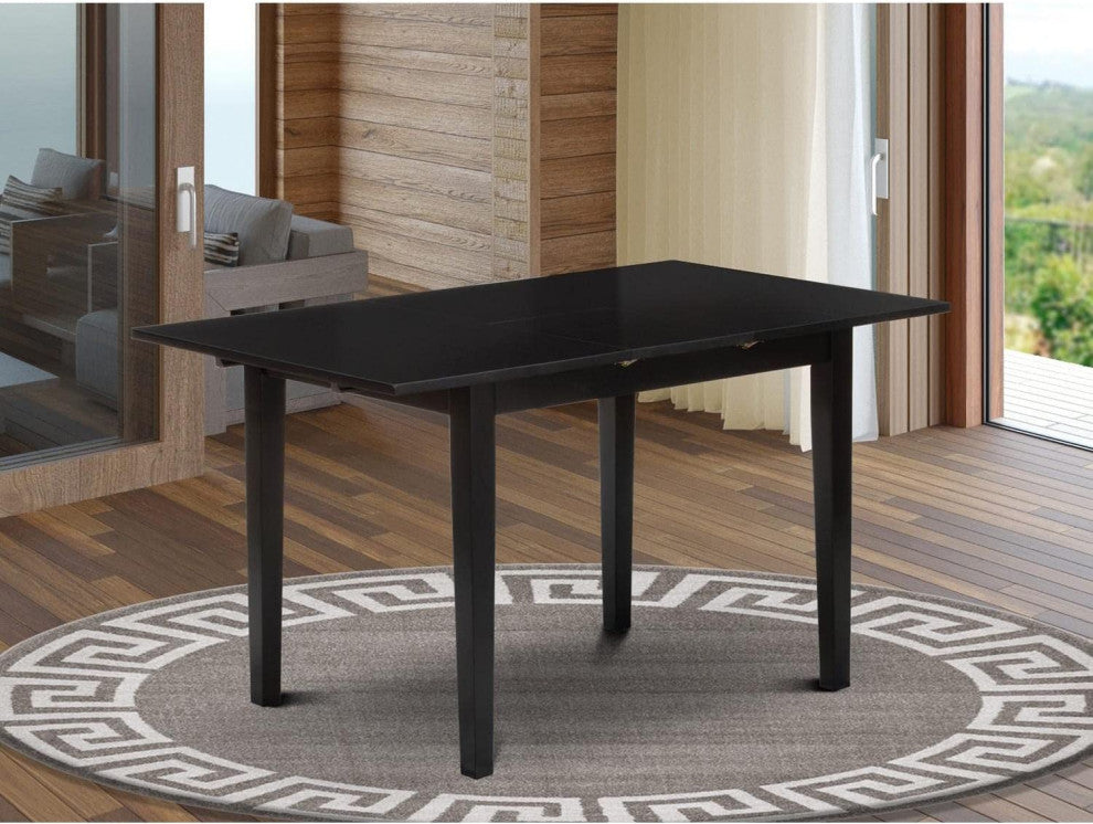 Elegant Rectangle Dining Table with Butterfly Leaf and Tapered Legs, Black