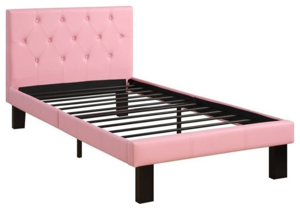 PU Upholstered Platform Twin Bed, Pink