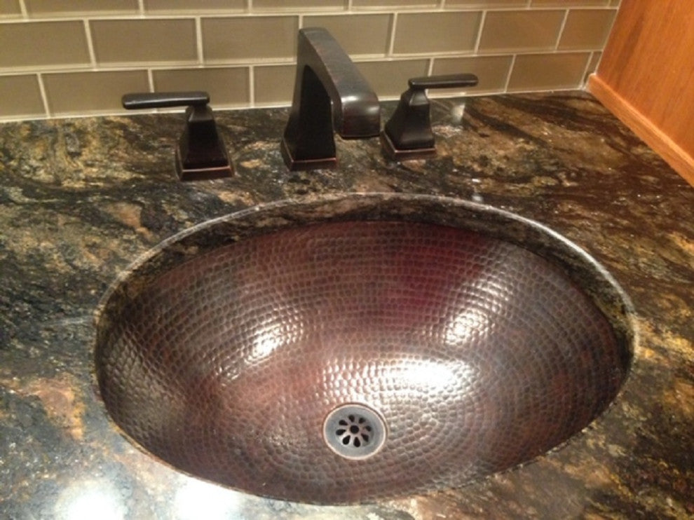 19" Rustic Oval Copper Bathroom Sink Dual Mount, Daisy Drain Inlcuded
