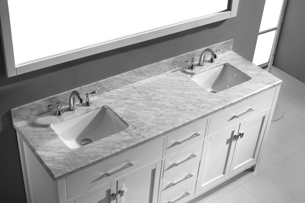 Caroline 72" Double Bathroom Vanity Set White, Marble Countertop