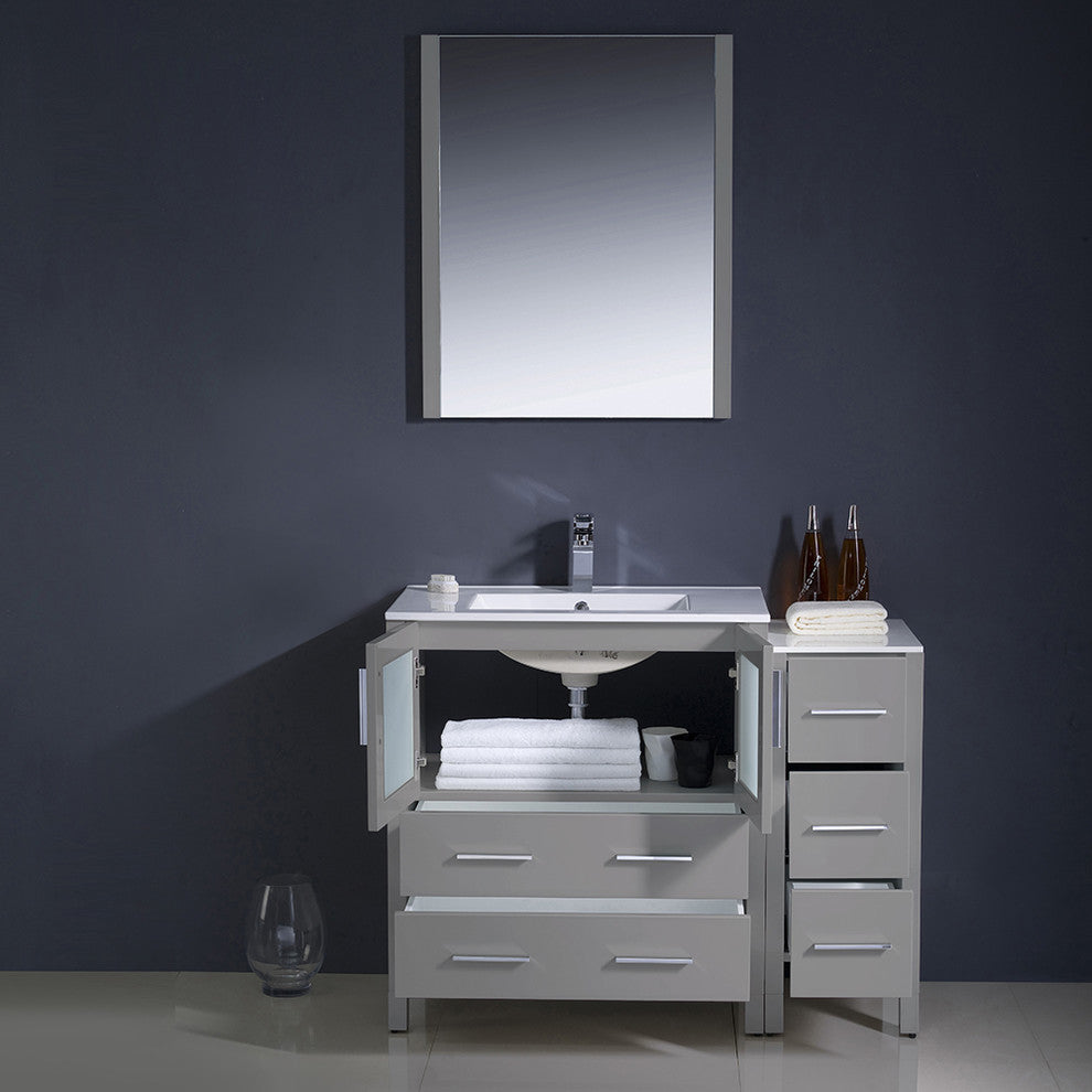 Torino 42" Gray Modern Bathroom Vanity With Side Cabinet,Faucet, FFT1040CH