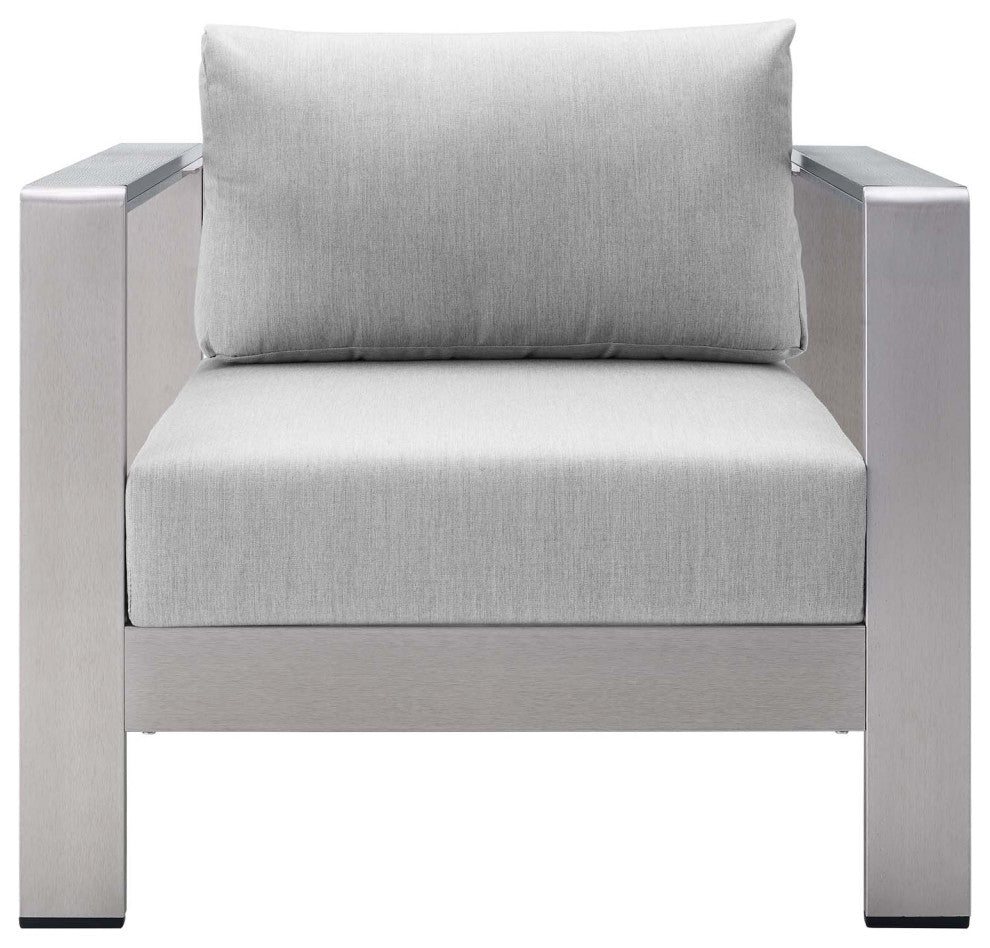 Lounge Chair Armchair, Sunbrella, Fabric, Aluminum, Silver Gray, Outdoor