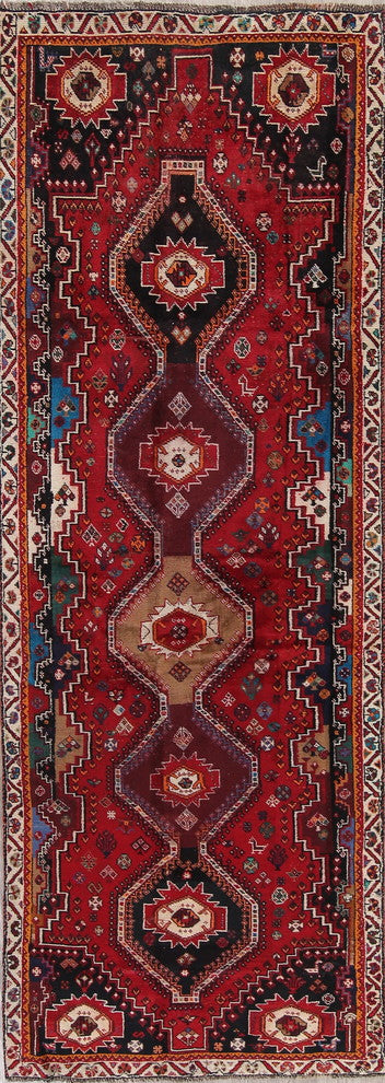Consigned, Vintage Handmade Persian Oriental Low Pile Carpet, Red, 10'8"X3'11"
