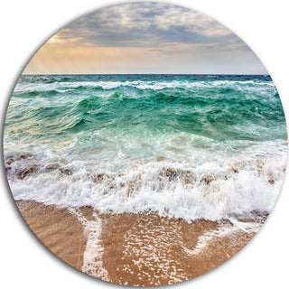 Crystal Clear Blue Foaming Waves, Seashore Disc Metal Wall Art, 23"