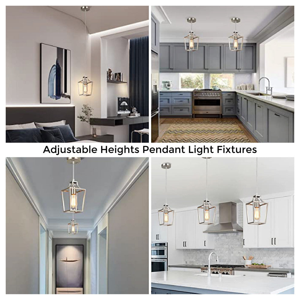Brushed Nickel island pendant lights kitchen 1 Light lantern Modern bulb fixture
