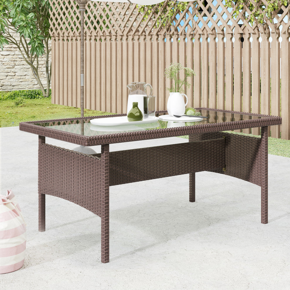 6 Pieces Outdoor Rattan Patio Sectional Sofa Set With Dining Table, Coffee