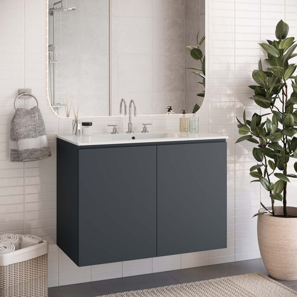Bryn 36" Wall-Mount Bathroom Vanity, Gray White