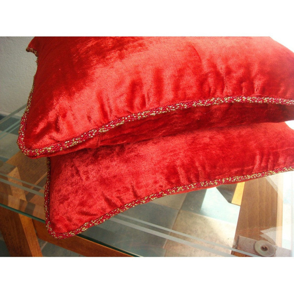 Red Velvet Velvet Cushion Cover 20"x20" Throw Pillow Cover - Red Shimmer