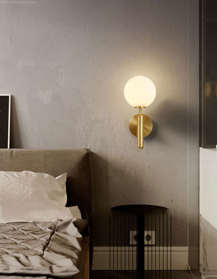 Modern Glass Wall Lamp in the Ball Shape, Living Room, Bedroom, Gold, White, Warm Light