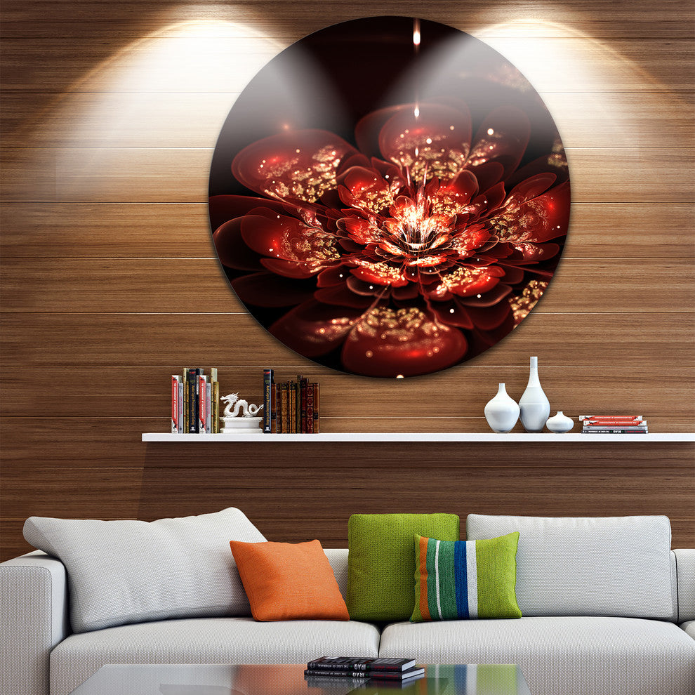 Red Flowers In Fractal Pattern, Floral Large Disc Metal Wall Art, 11"