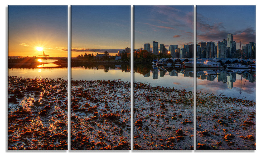 Vancouver Downtown in Morning, Landscape Canvas Print, 48"x28", 4 Panels