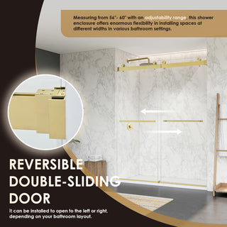 Frameless Exposed Roller Shower Door, Brushed Gold, 60" W X 76" H