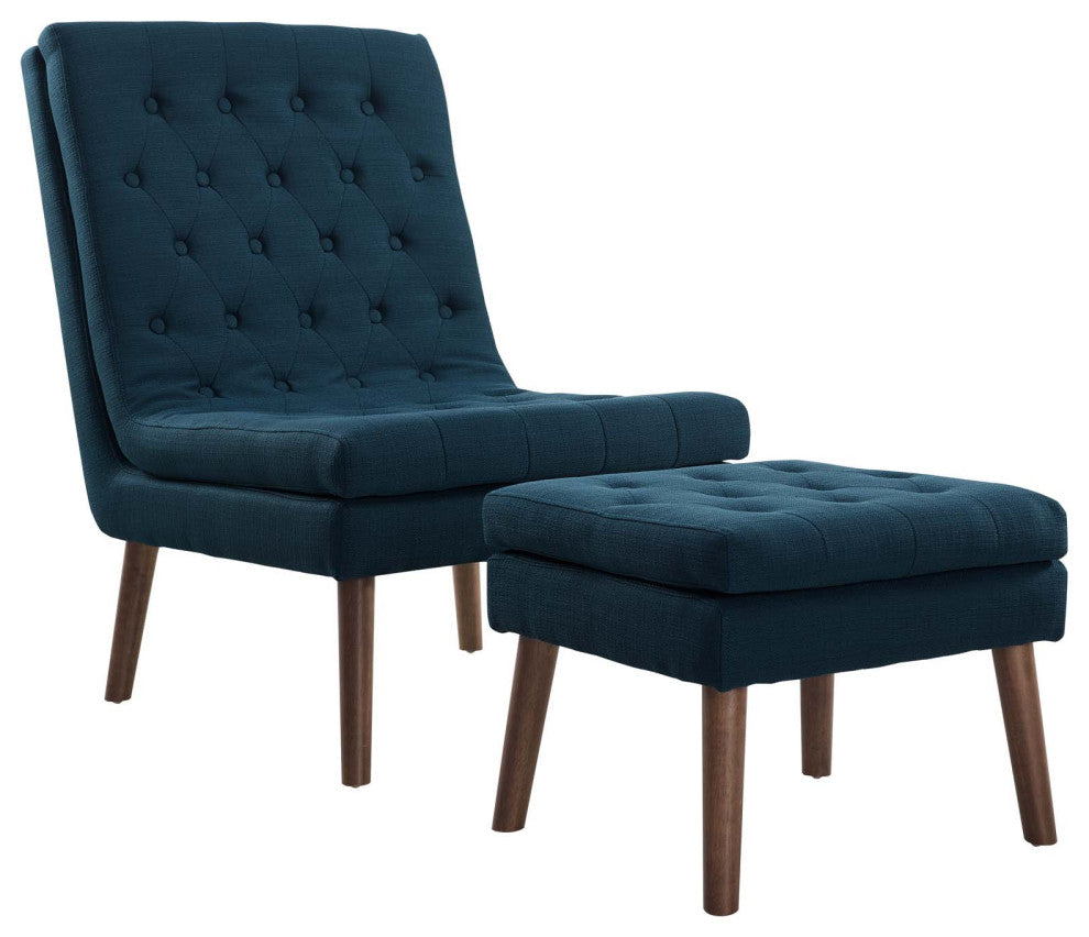 Modify Upholstered Lounge Chair and Ottoman Azure